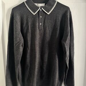 Charcoal Gray Long Sleeve Polo Sweater